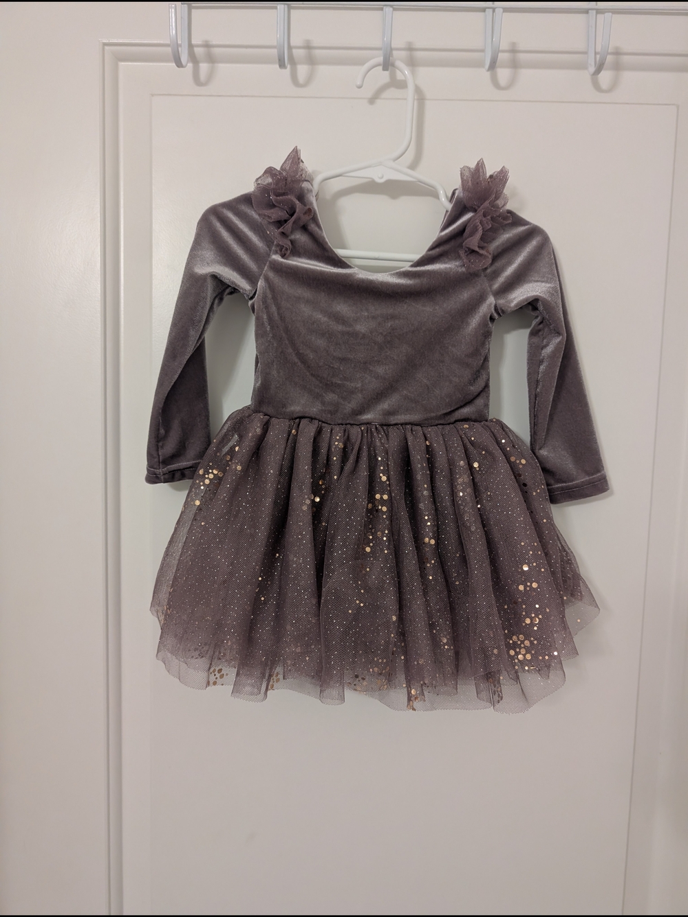 eLesTory Girls Velvet Tulle Dress 18-24M Gray Sparkle Party Holiday
